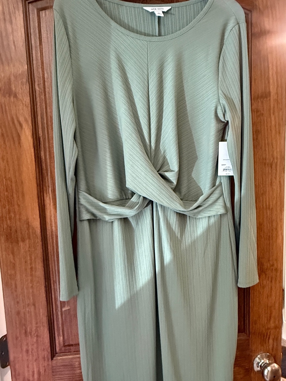Nine West Olive Green Long Sleeve Twist-Front Dress